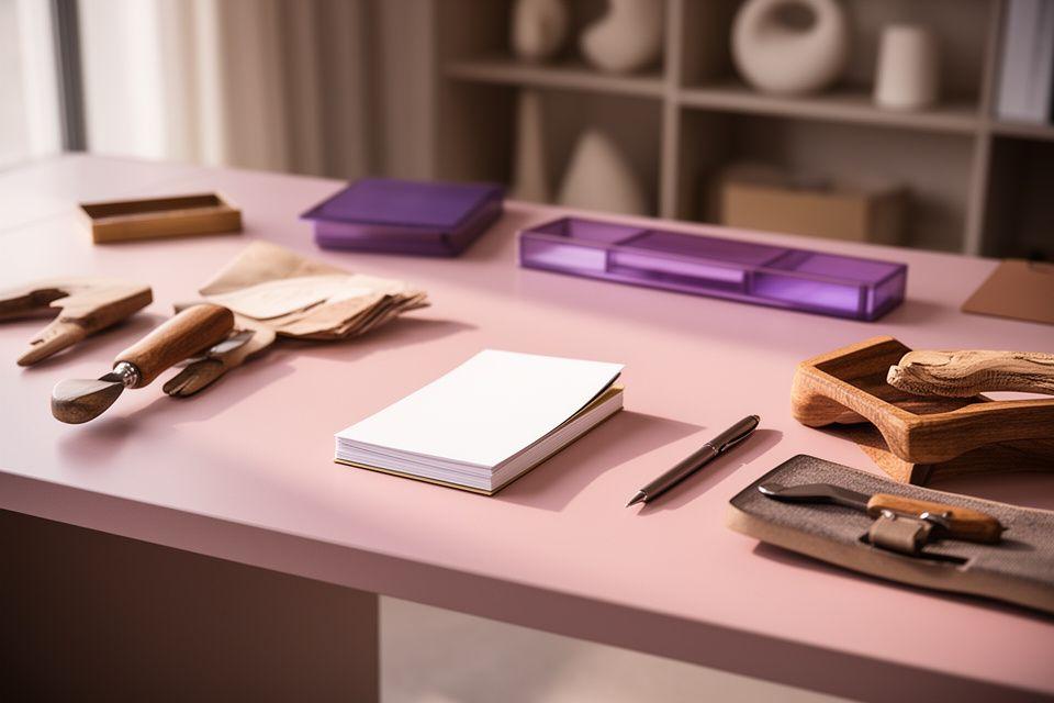 Modern legal office desk with artisan tools and a notepad in Toronto